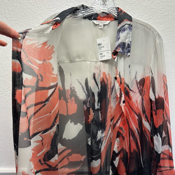 V559, NWT! Liverpool Los Angeles Women’s Sz M Multi-color Button Up Hi-Lo Length - Picture 6 of 16